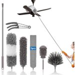 7 pi�ces plumeau t�lescopique - t�te de loup 30 - 254cm - microfibre lavable - avec t�te nettoyage diff�rentes ...