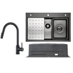 Évier de cuisine - inox - 70x45cm - 1. 5 bacs - mitigeur extractible - Égouttoir réversible Évier de cuisine - inox - 70x45cm - 1. 5 bacs - mitigeur extractible - Égouttoir réversible