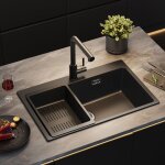 70x45cm Évier de cuisine en granit - Évier 1 bac noir avec panier égouttoir - pour armoire de 80 cm 70x45cm Évier de cuisine en granit - Évier 1 bac noir avec panier égouttoir - pour armoire de 80 cm