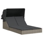 (73419)bains de soleil / transat chicchaise longue double et auvent et coussins gris rsine tresse fr ...