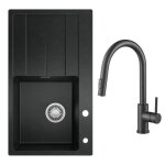 78x45cm �vier de cuisine - cecipa max - granit - �gouttoir � gauche - mitigeur extractible noir