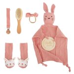 7pcs coffret cadeau naissance b�b� avec serviette de bave �tapes b�b� hochet tricot� main brosse bebe ...