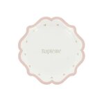 8 assiettes bapteme carton rose blanc or