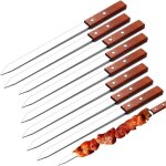 8 pices brochettes pour barbecue 38cm brochette inox avec poigne en chne massif ustensiles accessoire ...