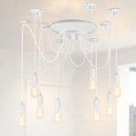 Lustre suspension - 8 t�tes - blanc m�tal - 8xe27 - c�ble 200cm r�glable
