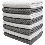 - 8 torchons de cuisine en microfibres ultra premium - main / vaisselle - tissu alv�ol� (gris / blanc ...