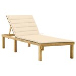 81078& bains de soleil avec coussin cr�me bois de pin impr�gn� - l200 x p70 x h77 cm - tissu 100 % polyester ...