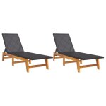 (83161)bains de soleil / transat chicchaises longues lot de 2 noir / marron r�sine tress�e / bois acacia ...