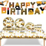 84 pices dcorations de fte danniversaire sur thme de chantiers fournitures de fte sur thme de excavatric ...