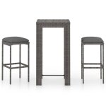 86789155& ensemble de bar de jardin 3 pcstable de bar + 2 tabourets bar mange - debout - et coussins ...