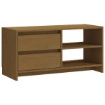 876920& table de t�l�vision / multim�dia - meuble tv - marron miel 80x31x39 cm - bois - bois de pin massif ...
