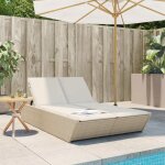 89875& bains de soleil double avec coussins beige rsine tresse - l118 x p200 x h83 cm - tissu 100 % ...