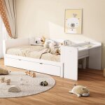 Lit 90x200 cm blanc avec lit gigogne bureau int�gr� et 3 �tag�res - sommier � lattes