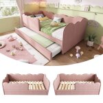 90x190cm lit mezzanine lit m�ridienne velours rose pour enfant canap� de jour + lit gigogne id�al petite ...
