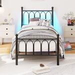 90x200cm cadre de lit en m�tal avec t�te et pied vintage station de recharge usb cadre de lit � led support ...
