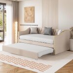 90x200cm lit gigogne canapé - lit avec lit escamotable multifonctionnel lit rembourré tissu de lin lit ... 90x200cm lit gigogne canapé - lit avec lit escamotable multifonctionnel lit rembourré tissu de lin lit ...
