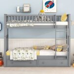 Lit superpos� enfant fonctionnels avec tiroirs - transformable en 2 lits - gris - 90x200cm - a lattes ...