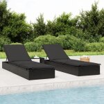 95356& bains de soleil 1 pc avec coussin noir 201x55x62cm rsine tresse - l201 x p55 x h62 cm - tissu ...