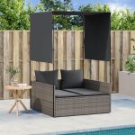 97895& bains de soleil double avec toit et rideaux gris r�sine tress�e - l118 x p110 x h187 cm - tissu ...