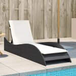 98979& bains de soleil avec coussin noir 60x205x73 cm r�sine tress�e - l60 x p205 x h73 cm - tissu 100 ...