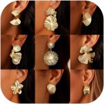 9paire boucle doreille clip plaqu or pour femmes non perce pendante grande boucle doreille feuille ...