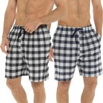 A2z hommes shorts lot de deux shorts � carreaux tiss�s pyjama �t� plage stretch court