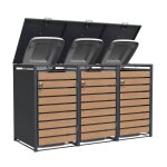Abri cache - poubelle triple 3 x 240 l anthracite imitation bois acier design