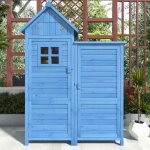 Abri jardin armoire outils bois bleu 118x54x173cm toit pvc r�sistant intemp�ries - 1pc