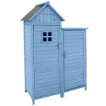 Abri de jardin en bois - 118 x 54 x 173 cm - cabanon de rangement jardin exterieurtoit en pvc bleu