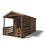 Abri de jardin en bois - 3x3 m + terrasse avec balustrade et avant - toit en bois - 15 m2 - trait - ...