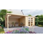 Abri de jardin en bois brut  toit plat avec appentis dimensions extrieures 298 x 240 + 300 cm paisseur ...