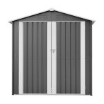 Abri de jardin en m�tal - 142x185 cm - gris - r�sistant aux intemp�ries - porte verrouillable - t�le ...
