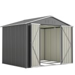 Abri de jardin en mtal 4. 14m - 230 x 180 x 191 cm - gris anthracite et blanc avec porte battante pour ...