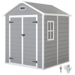 Abri de jardin - outsunny - r�sine - avec plancher structure en aluminium - portes � loquet 3 fen�tre ...