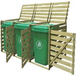 Abri pour poubelle triple en bois - vidaxl - 240 l - pin impr�gn� - vert - 2183x92x120 cm - r�sistant ...