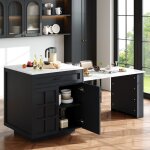 Abrihome table de bar extensible avec 2 tiroirs et 4 compartiments? chariot de cuisine avec �tag�res ...