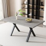 Abrihome table à manger rectangle 4 - 6 personnes avec pieds croisés aspect béton Abrihome table à manger rectangle 4 - 6 personnes avec pieds croisés aspect béton