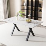 Abrihome table à manger rectangle 4 - 6 personnes avec pieds croisés blanc Abrihome table à manger rectangle 4 - 6 personnes avec pieds croisés blanc