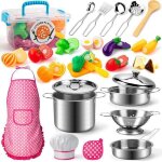 Accessoire cuisine enfant chef jeu de rle avec ustensile pots et casseroles en acier inoxydable dinette ...