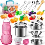 Accessoire cuisine enfant chef jeu de r�le avec ustensile pots et casseroles en acier inoxydable dinette ...