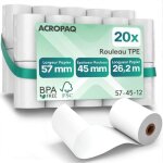 Acropaq 20 rouleaux de caisse 57x 45x8mm - thermique 262 m - terminaux de paiement - 20 bobines tpe - ...