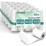 Acropaq 50 rouleaux de caisse 57x 40x8mm - thermique 197m - terminaux de paiement - 50 bobines tpe - ...