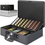 Acropaq caisse  monnaie professionnelle xl 36x27x11cm gris - coffret monnaie acier - monnayeur 2 cls ...