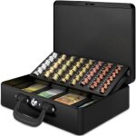 Acropaq caisse  monnaie professionnelle xl 36x27x11cm noir - coffret monnaie acier - monnayeur 2 cls ...