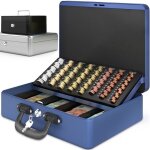 Acropaq caisse  monnaie professionnelle xl 36x27x11cm bleu - coffret monnaie acier - monnayeur 2 cls ...