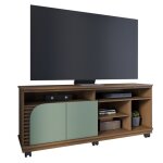 Actual diffusion jurere meuble tv 65 vert olive & imitation ch�ne - 150 x 39. 3 x 63. 2 cm 2 portes 7 ...