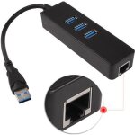 Adaptateur ethernet rj45 - usb 3. 0 - 3 ports - 1000mbps - noir - hub r�seau c�bl� noir yyv