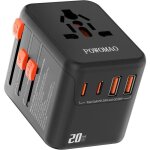 Adaptateur universel voyage avec 2usb c et 2usb a et 1 prise secteur universellepour europe usa uk australie ...