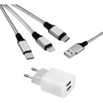 Adaptateur de voyage 3 en 1 - chargeur usb multi universel avec prise usb - c micro usb et lightning ...