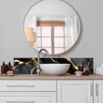 Adhsif mural pour crdence imitation marbre noir sticker autocollant revtement fond de hotte cuisine ...
